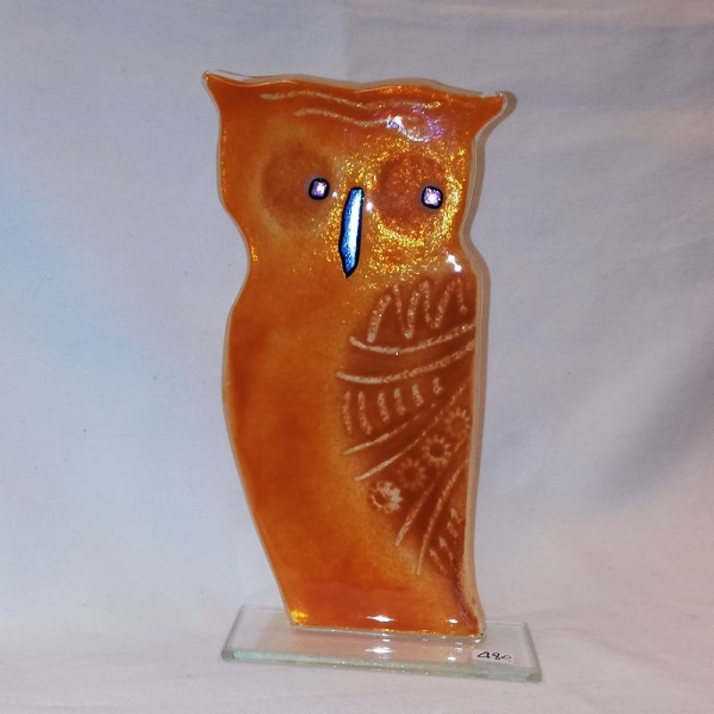 Håndlaget ugle i glass, brent orange
