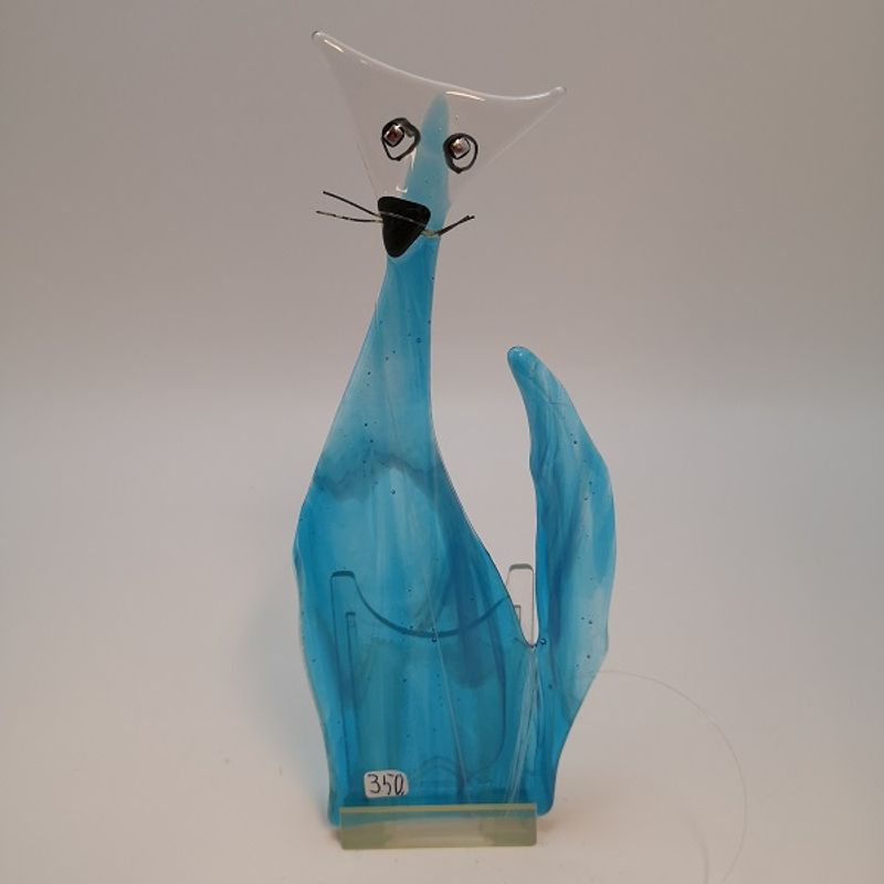 Håndlaget katt i glass, hengende 
